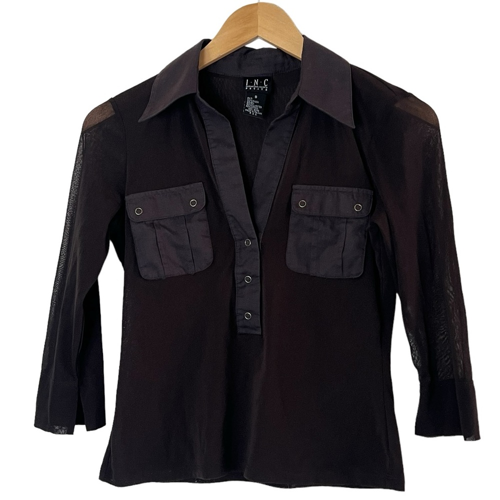 I.N.C | Y2K Brown mesh see through 3/4 sleeves top size small